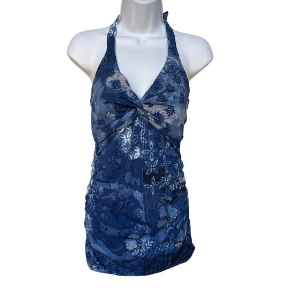 Garnet Hill Other - Garnet Hill Tie Back Halter Top Swim Dress with Side Ruching size 8